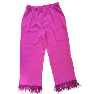 Wayf Hot‎ Pink Feathered Hem Pants Elastic Waist Sz L